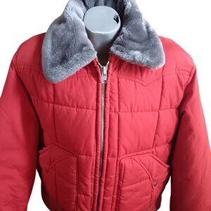 Vintage Men's XL Puffer Jacket 1980's USA Rancher Western Bomber Rusty Red